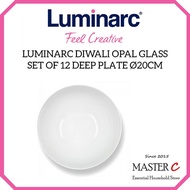 Luminarc Diwali Opal Glass Set of 12 Deep Plate Ø20cm