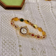 LSVTR new oval diamond dial red emerald diamond alloy bracelet medieval trend rainbow luxury womens
