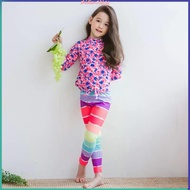 2-12T Girls Swimming Suit 2pcs Floral Swimsuits Kids Swim Wear M-4XL Long Sleeve Top+Pants Swimwear