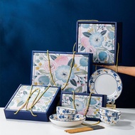 Blue Flower Bowl Set  Rice Bowl Porcelain Bowl Ceramic Bowl Plate Mangkuk Keramik Doorgift Wedding Gift Dinnerware