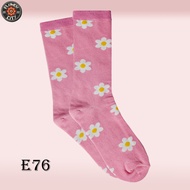 Women's Socks Ladies'/ - White Pink Floral Pattern - Flower City - E76