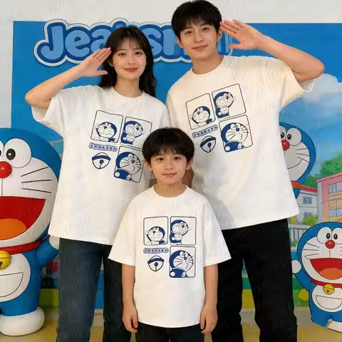 2026 Anime Minimalist Doraemon Printed T-shirt Fashion Summer Men's Super Large Cotton T-shirt Comfo