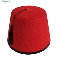 EPOCH Felt Fez Cap, Round Moroccan Hat Tarboosh Fez Hat, Universal Breathable Red Color Ottoman Turk