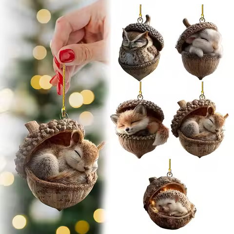 Traditional Pine Cone and Acorn Ornaments, 2026 Christmas Decorations, Unique 2D Forest Animal Theme