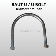 Per piece U Bolt 1/ 2 x 4 inch Galvanized Pipe Fastener Clamp 2 U Nuts Bolt 12 mm x 4 inch UBolt Cla