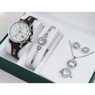 BESTSELLER! JAM TANGAN WANITA FOXXIL SAYAP PAKET 5470KH TANGGAL AKTIF JAM TANGAN KULIT CEWEK GIFTSET