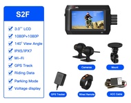 {djtgfju} Vsys motorcycle dash cam 3.0 inch waterproof screen dual 1080P front and rear support GPS 