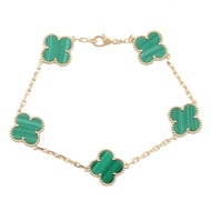 【二手】梵克雅寶 (Van Cleef & Arpels) 復古 Alhambra 5圖案孔雀石手鐲 VCARL80900 手腕尺寸 18 公分 K18（黃金）