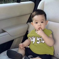 Pure Cotton Vest Set Baby Children Clothes Boy Handsome Sleeveless Ruffian Handsome Two-Piece Set #R