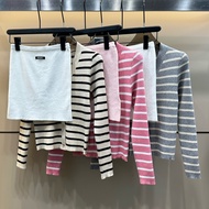 AAA+mi Striped Knitted Cardigan & Tube Top Set - Women's Autumn Winter Outfit