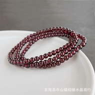 Natural Garnet Bracelet 5A Grade Wine Red Garnet Multi-layer Bracelet4MM Red Three Circle Buddha Bea