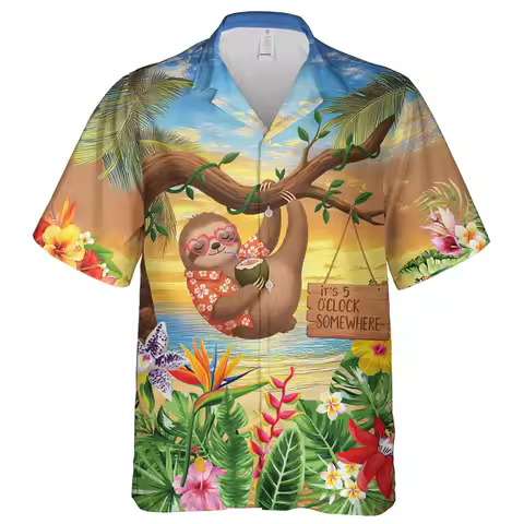 Cartoon It's 5 Oclock Hawaiian Shirt For Men Clothing Somewhere Mens Hawaiian Shirts Short Sleeve Se