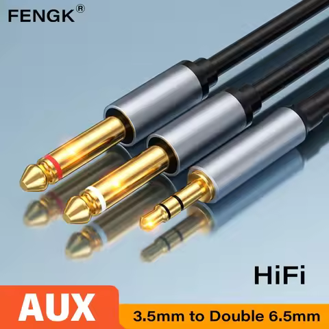 3.5mm to Double 6.5mm TRS Cable AUX Adapter Audio Cable 6.5 Jack to Stereo 3.5 Jack for Mixer Amplif