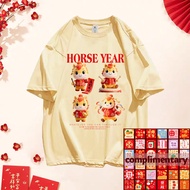 【2026 CNY Family T-Shirt】100% cotton Year of the Horse red short sleeved T-shirt loose round neck gi