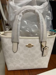 COACH蔻馳 City 15 可感肩帶人造皮革托特包Tote包購物袋單肩 斜挎包 迷你女款白色