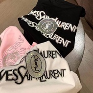YSL 2024 Summer New Style Heavy Industry Hot Diamond Loose Version Mid-length T-shirt Women's French Style