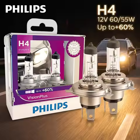 Philips H4 12V 60/55W P43t VisionPlus 3250K Bright Light Up to 60% Increased Bright Original Halogen
