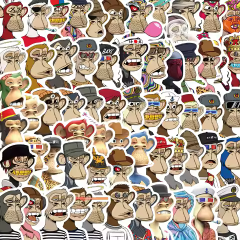 10/64Pcs Bored Ape Yacht Club NFT Cartoon Animal Monkey Bitcoin sticker Luggage Laptop PC Skateboard