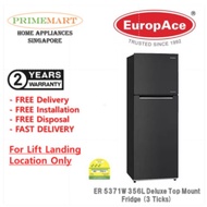 EuropAce ER 5371W - 333L 2 Door Deluxe Top Mount Fridge ( 3-Ticks) + 2 YEARS LOCAL WARRANTY + FREE D