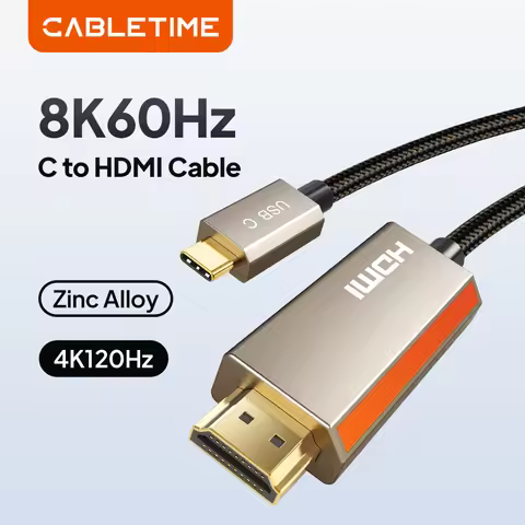CABLETIME 8K USB C to HDMI Cable 8K@60Hz/4K@120Hz Resolution Zinc Alloy Shell Braided for Laptop Mon