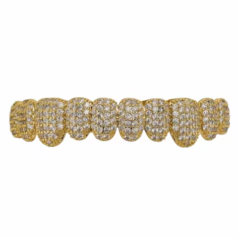 Hip Hop Teeth Grillz Set Top & Bottom Set Rhinestone Hiphop Teeth Grillz Zircon Hollow Charm Teeth G