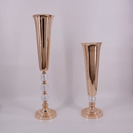 Romantika Gold Crystal Vase for Flower arrangement Tall Gold Metal Table Stand Trumpet Vases Flowers