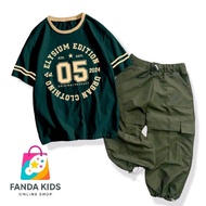 Boys' Bassball Shirt Set Distro Cotton 30s & Long Cargo Pants Fashionable Taslan Material Size S-XXL
