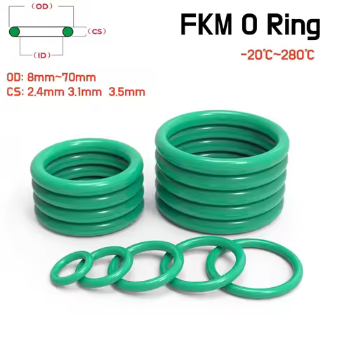 Green FKM Fluororubber O-rings Sealing Ring Thickness CS 2.4/3.1/3.5mm OD 8~70mm O Ring Fuel Washer 