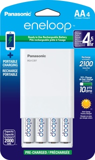 Panasonic K-KJ87MCA4BA Individual Battery Charger with Portable Charging Technology and 4AA Eneloop 