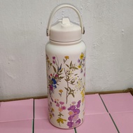 1000ML Thermos Bottle Tumbler Tahan Sejuk Portable Thermos Cup with Straw Tumbler Vacuum Floral Prin