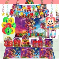 【 Spot Goods 】 Super Mario Popular Game Birthday Party Decoration Party Cartoon Movie Cutlery Mario Digital Balloon Flag Invitation Card Gift Bag Table Cloth Scene Decoration Child