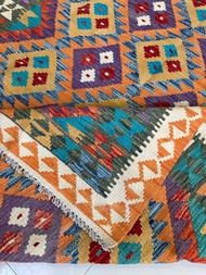 "Handmade Turkish Kilim Rug/ carpets - 100% Wool Geometric Design 234x165 cm (8x5.5 ft) - Authentic