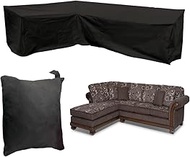 Patio Sofa Covers L-Shaped Sectional 87x112in Black Outdoor Waterproof Furniture Cover Dustproof Fur