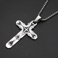 Unique Trendy Stainless Steel Cross Byzantine King Necklace Male