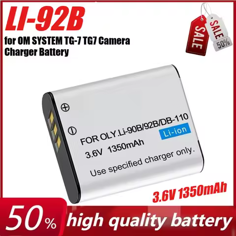 3.6V 1350mAh LI-92B LI-90B for Olympus Tough TG-3 Red TG-4 Camera Charger Battery