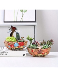 1入手繪瓷蘑菇盆栽花盆，可愛色彩繽紛家居園藝裝飾花瓶