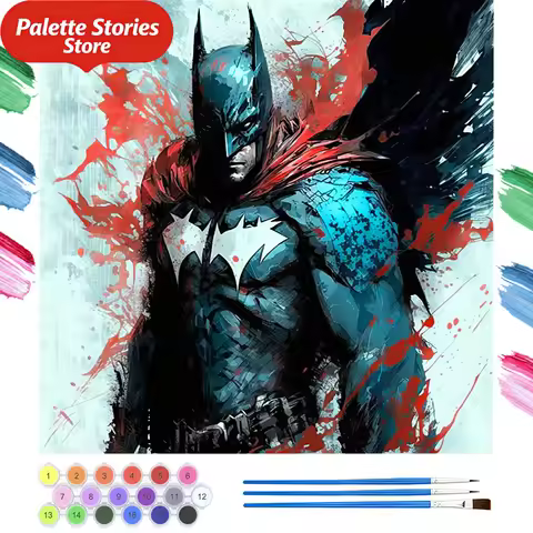 1pc Adult Painting by Numbers Set | Batman Hero Theme, 40x40 cm/15.7x15.7 inches, Canvas Art Kit, Id