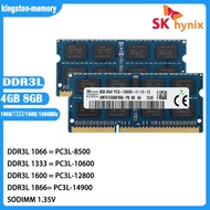 Hynix แล็ปท็อป Ram DDR3L 4กรัม8กรัม1066/1333/1600 1866เมกะเฮิร์ตซ์แล็ปท็อปหน่วยความจำ PC3L-8500 10600 12800 14900 1.35โวลต์ SODIMM 204pin หน่วยความจำสำหรับโน๊ตบุ๊คใหม่