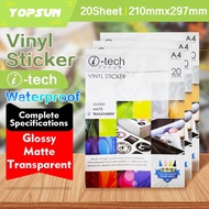 Vinyl Sticker Waterproof A4 Matte | Glossy | Transparent 20Sheets High Quality ITech Brand