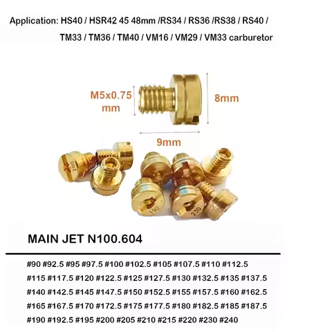 Carburetor Main Jet HS TM33 For Mikuni Injectors #90-#240 TM36 TM40 VM16 VM29 VM33 HS40 HSR42 HSR45