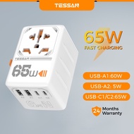 TESSAN 65W GaN Travel Adaptor International Plug with 4 USB(2 USB C),Universal Adapter Fast Charging