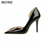 [9.5cm] BIGTREE Ladies High Heels Stiletto Heel 638-K33 Shallow Mouth Pointed Patent Leather Side Ho