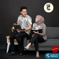 PUTIH KEMEJA Modern Family Couple Batik Shirt Sekar Siver Motif White Gray Uniform Set Batik Party A
