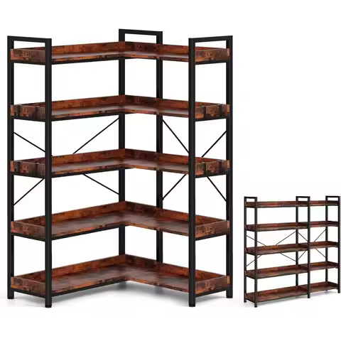 5-Tier L-Shaped Metal Bookshelf with Tall 14 Shelves, Space-Saving Plant Stand, Storage Organizer fo