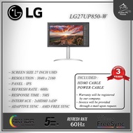 LG 27UP850-W Monitor 27” UHD (3840 x 2160) IPS Display, VESA DisplayHDR 400, DCI-P3 95% Color Gamut,