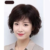 Rambut Palsu Keriting Pendek Wig Wanita Full Kepala Wig Ibu Tua Medium Rambut Pendek Wanita Wig Ibu 