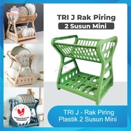 TRI J - Rak Piring Plastik 2 Susun Mini - Wadah Piring Gelas Alat Maka