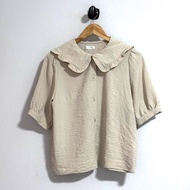 No.347 Second Hand Japanese Brand Cream-Colored Short-Sleeved Collar Shirt