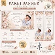 Pakej Banner Kahwin  | 1 Banner 6x3ft + 2 Bunting 2x5ft | Design Elegant Wedding