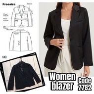 (FREESIZE)Women Blazer Coat Cotton Long Sleeve Suit Jacket Hitam Perempuan Formal Officewear [collar